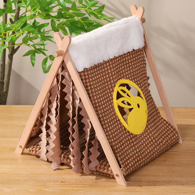 Small Pet Wooden Triangle Tent with Tassels, No Assembly Required