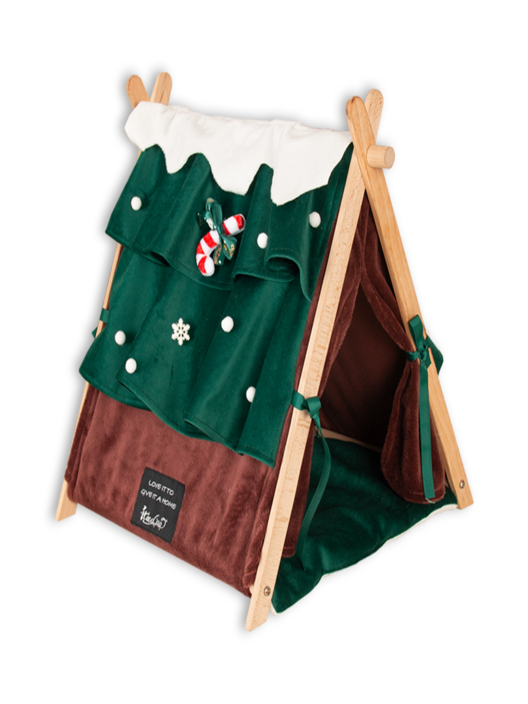 Small Pet Wooden Chrismas Style Triangle Tent, No Assembly Required