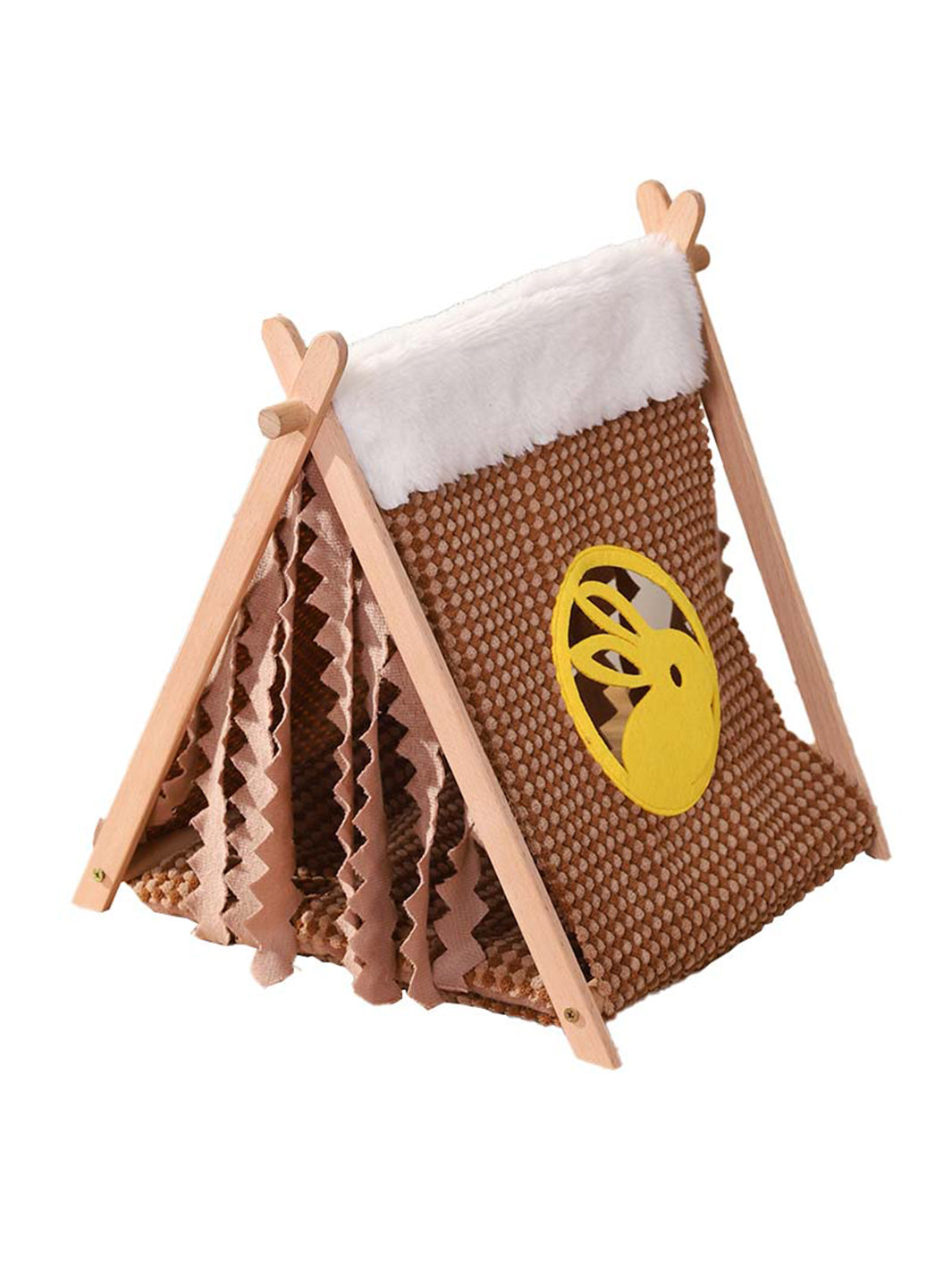 Small Pet Wooden Triangle Tent with Tassels, No Assembly Required