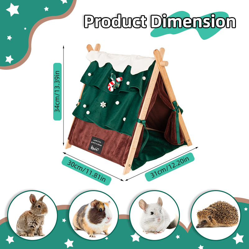 Small Pet Wooden Chrismas Style Triangle Tent, No Assembly Required