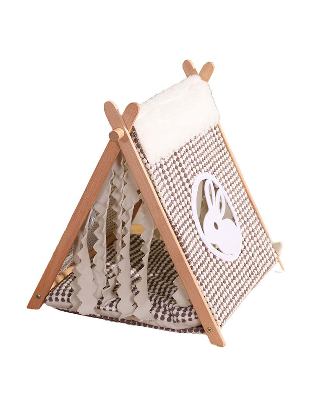 Small Pet Wooden Triangle Tent with Tassels, No Assembly Required