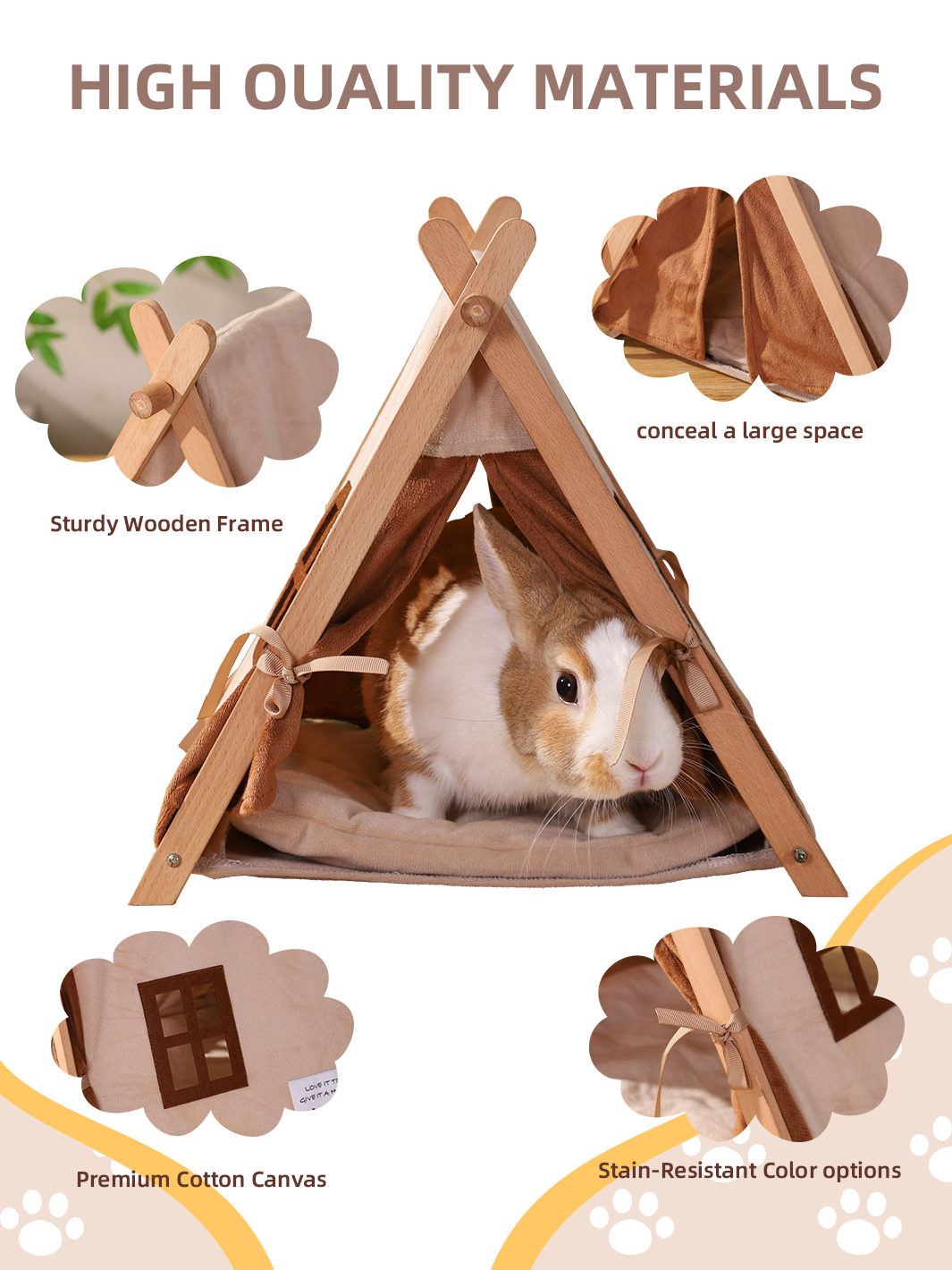 Small Pet Wooden Triangle Tent, No Assembly Required