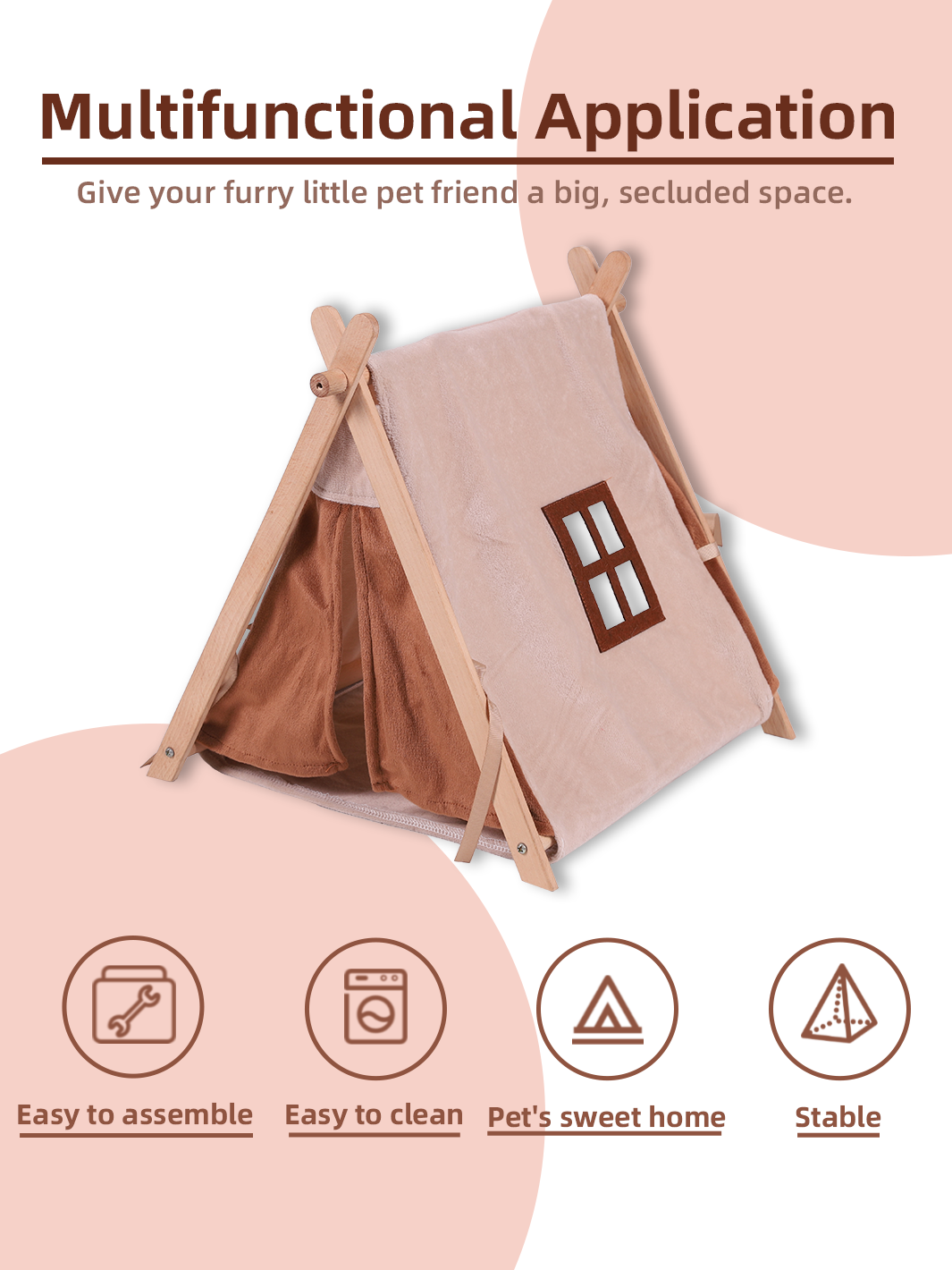 Small Pet Wooden Triangle Tent, No Assembly Required