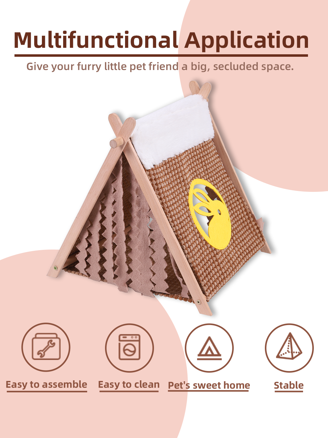 Small Pet Wooden Triangle Tent with Tassels, No Assembly Required