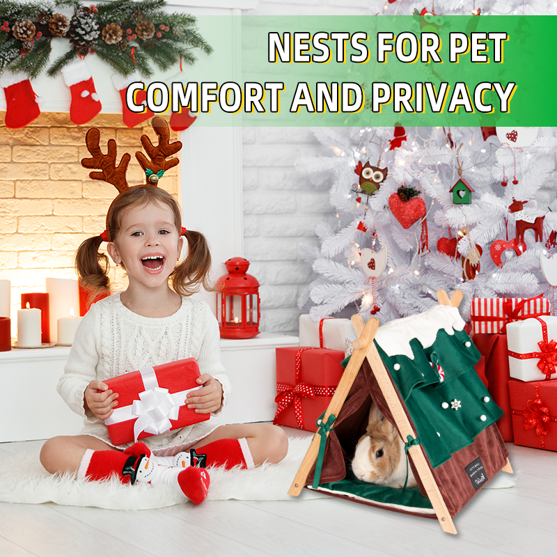 Small Pet Wooden Chrismas Style Triangle Tent, No Assembly Required