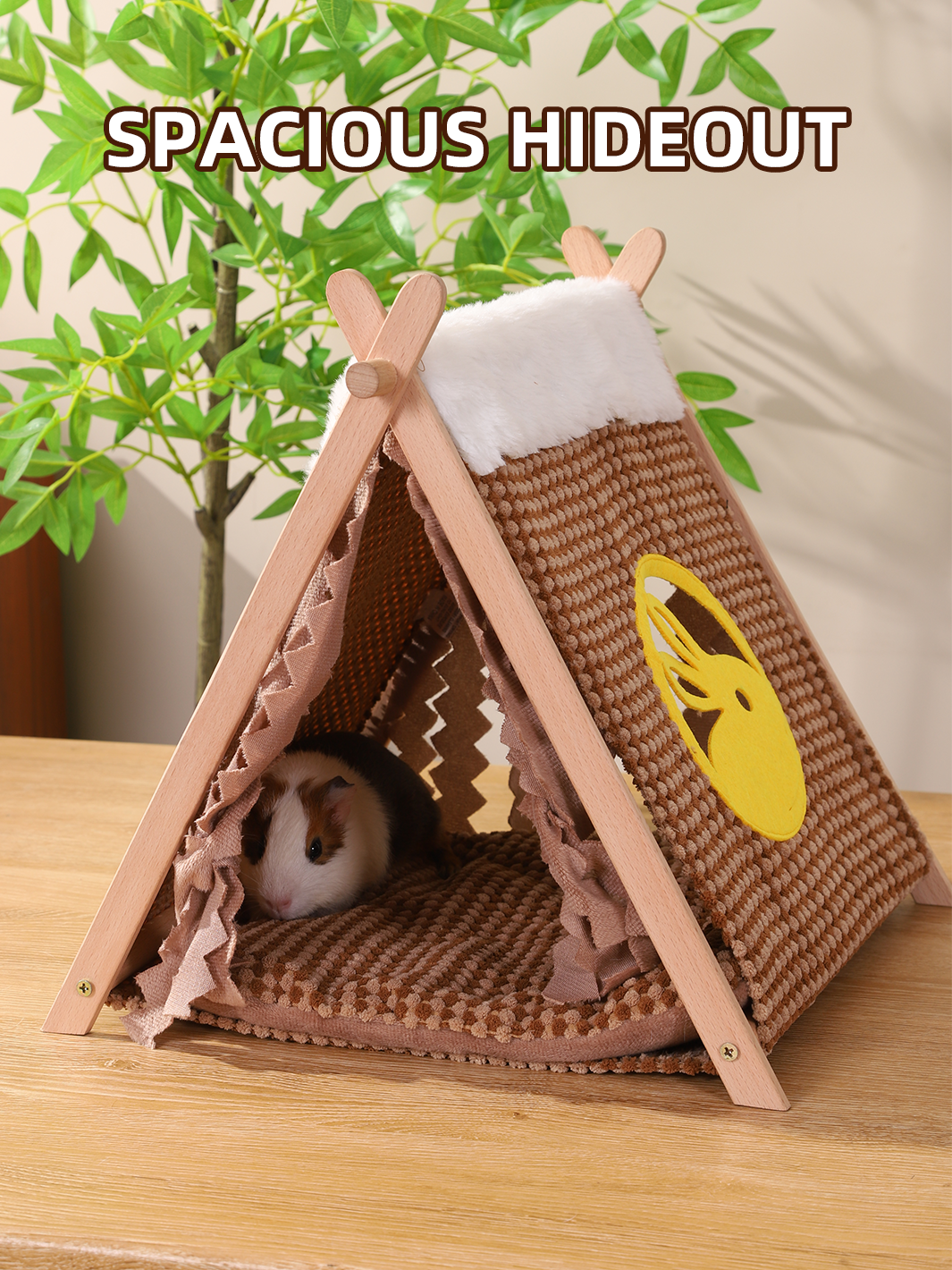 Small Pet Wooden Triangle Tent with Tassels, No Assembly Required