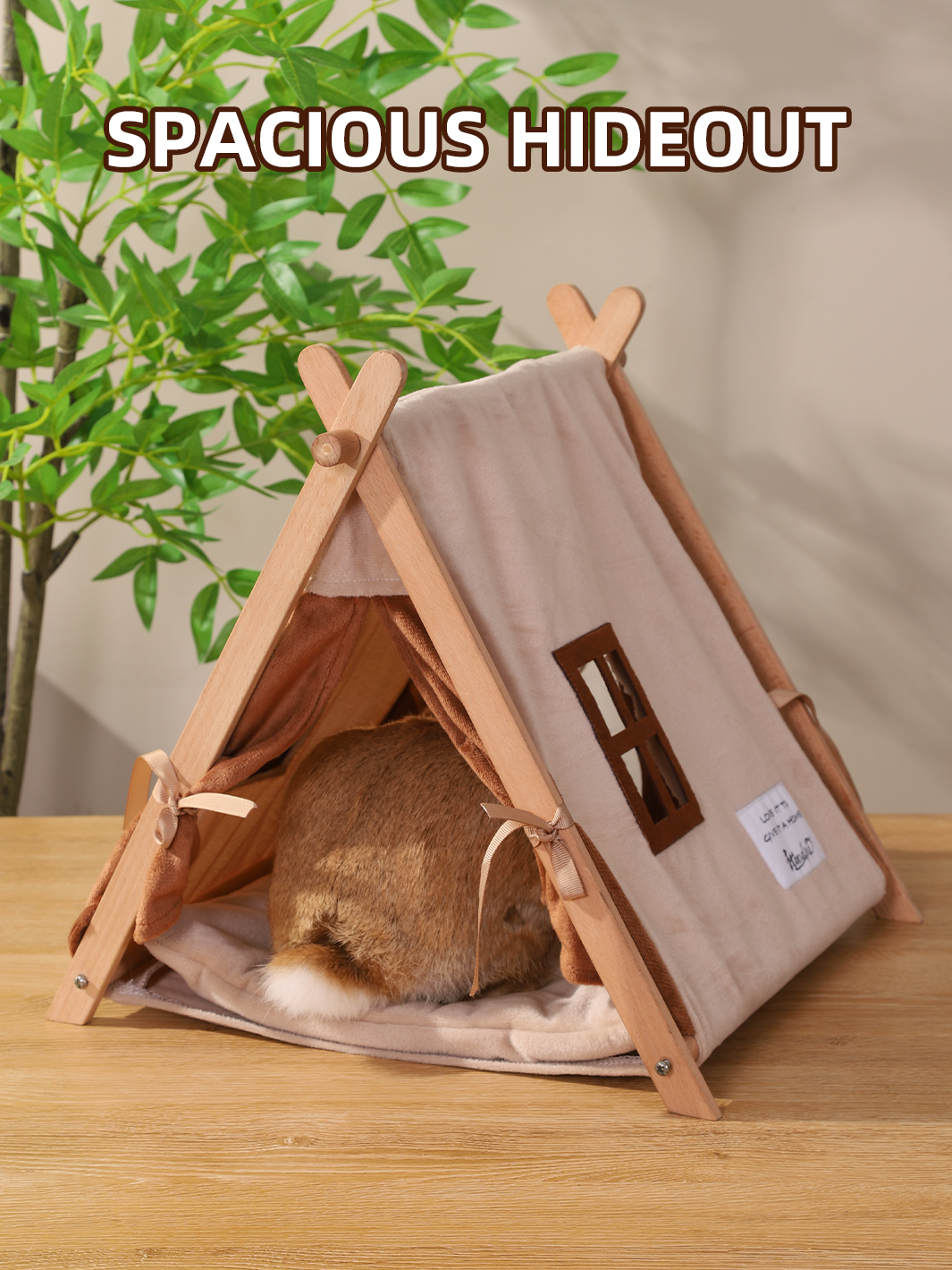 Small Pet Wooden Triangle Tent, No Assembly Required